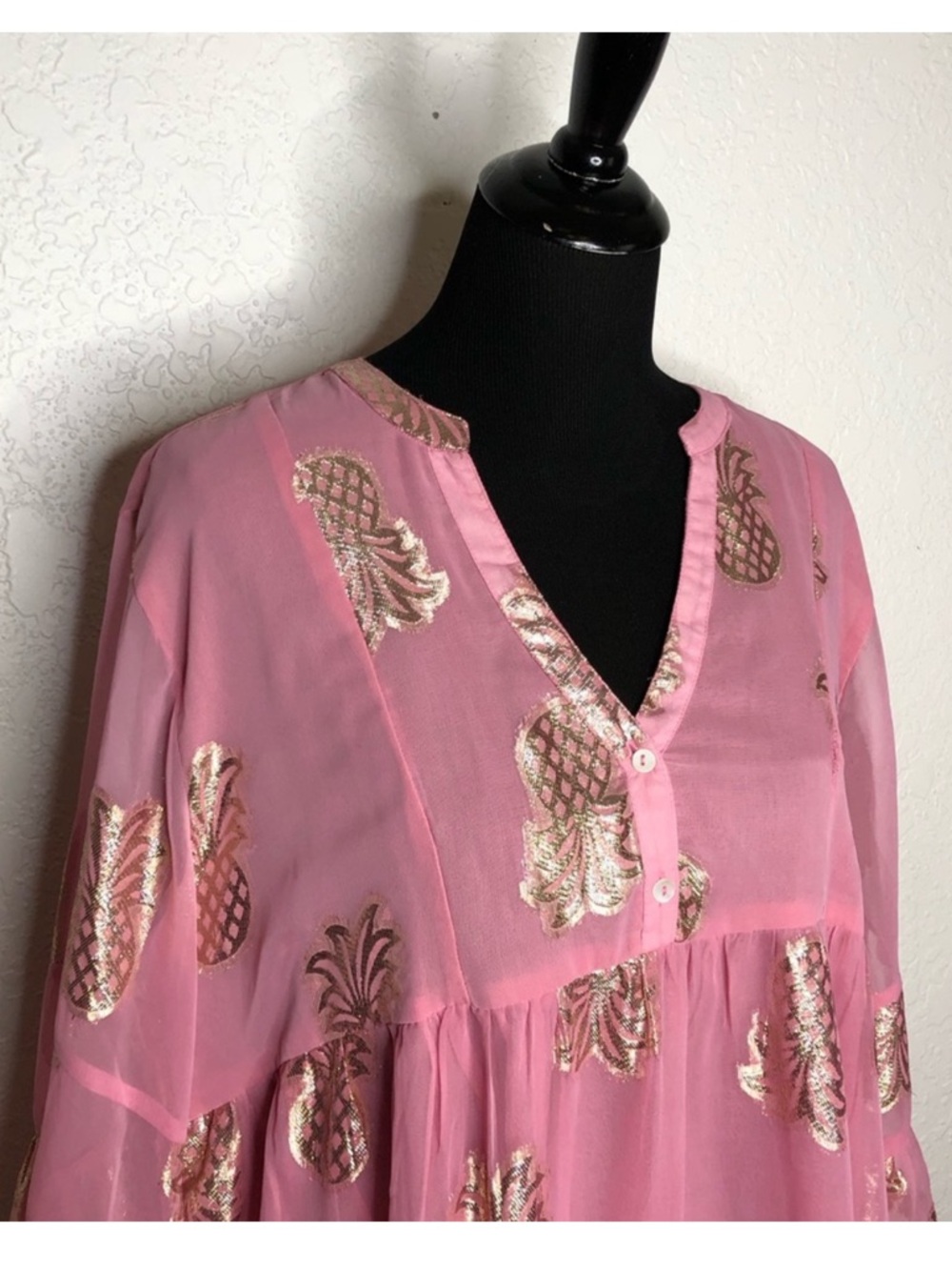 Simply Southern Pink Dress with Metallic Gold Accent Pineapples - Picture 5 of 6
